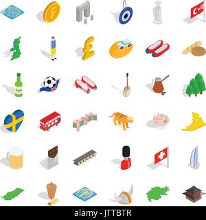 Big world icons set, isometric style Stock Vector
