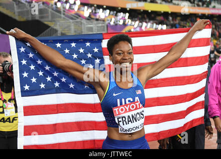 London, UK. 9th Aug, 2017. Phyllis Francis from the USA celebrates her victory at the women's 400 meter final at the IAAF World Championships, in London, UK, 9 August 2017. Photo: Bernd Thissen/dpa/Alamy Live News Stock Photo