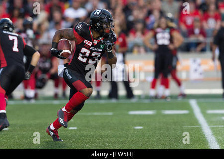 August 10, 2017: Ottawa Redblacks running back Mossis Madu Jr. (23) rushes the ball during the CFL game between Edmonton Eskimos and Ottawa Redblacks at TD Place Stadium in Ottawa, Canada. Daniel Lea/CSM Stock Photo