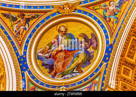 Saint Mark Eagle Gospel Writer Evangelist Mosaic Angels Saint Peter's Basilica Vatican Rome Italy.  Mosaic right below Michaelangelo's Dome, Created i Stock Photo