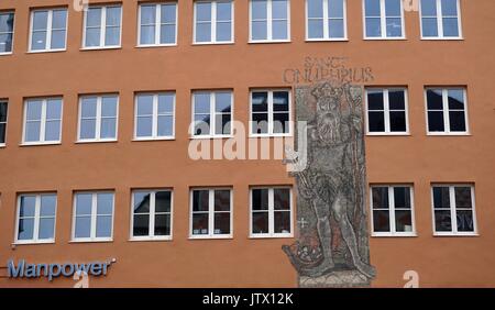 Painting or stucco of Saint Onuphrius on the wall of building in Munich, Germany Stock Photo