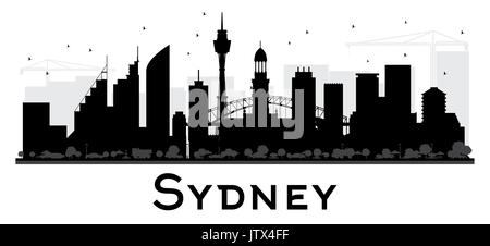 Sydney City skyline black and white silhouette. Vector illustration. Simple flat concept for tourism presentation, banner, placard or web site. Stock Vector