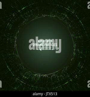 Array Vector With Splash Particles. Connection Round Structure. Digital Abstract Background  Glowing Halftone Stock Vector