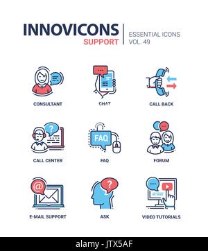 Technical Support - modern vector line design icons set. Stock Vector