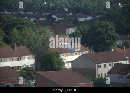 solar panel on a south facing roof suburban semi detached house blairdardie Glasgow Stock Photo