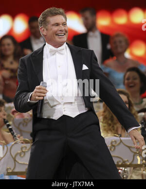 David Hasselhoff joins Andre Rieu on stage live from Vrifthof Square, in Maastricht, as part of his 30th Anniversary with the Johann Strauss Orchestra  Featuring: David Hasselhoff Where: Maastricht, Netherlands When: 09 Jul 2017 Credit: WENN.com  **Only available for publication in UK, USA, Germany, Austria, Switzerland** Stock Photo