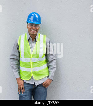Portrait of a male Indian industrial engineer or builder at work. Stock Photo