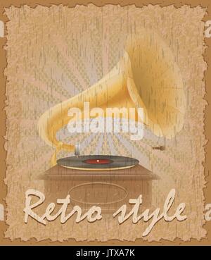 retro style poster old gramophone stock vector illustration Stock Vector
