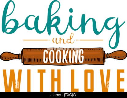 Rolling pin or kitchen, cooking stuff for menu decoration. baking logo emblem or label, engraved hand drawn in old sketch or and vintage style. Stock Vector