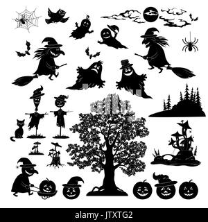 Halloween Objects and Subjects Silhouettes Stock Photo