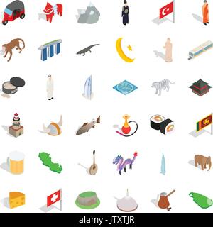 World landmark icons set, isometric style Stock Vector