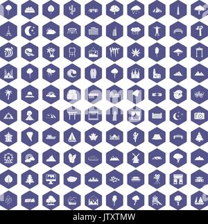 100 view icons hexagon purple Stock Vector