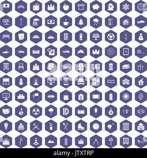 100 villa icons hexagon purple Stock Vector