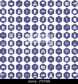 100 violation icons hexagon purple Stock Vector