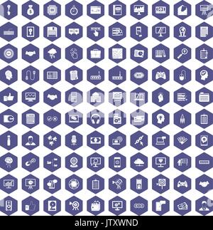 100 web development icons hexagon purple Stock Vector
