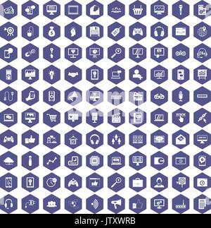 100 web and mobile icons hexagon purple Stock Vector
