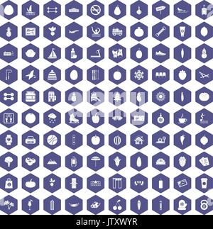 100 wellness icons hexagon purple Stock Vector