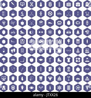 100 well person icons hexagon purple Stock Vector