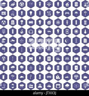 100 windmills icons hexagon purple Stock Vector