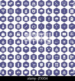 100 windows icons hexagon purple Stock Vector