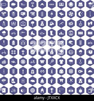100 woman sport icons hexagon purple Stock Vector