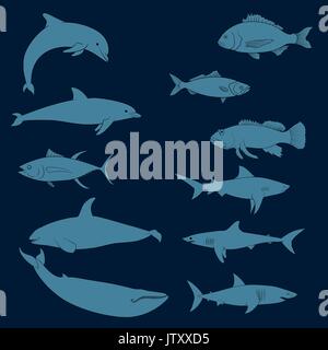 fish set isolated on white Stock Vector