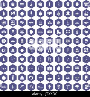 100 women health icons hexagon purple Stock Vector