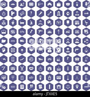 100 work icons hexagon purple Stock Vector