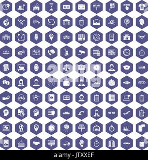 100 working hours icons hexagon purple Stock Vector
