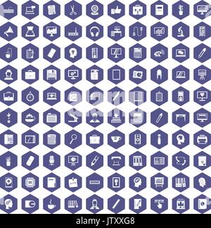100 work space icons hexagon purple Stock Vector