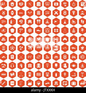 100 activity icons hexagon orange Stock Vector