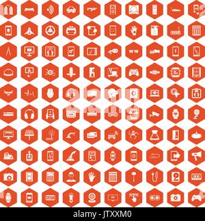 100 adjustment icons hexagon orange Stock Vector