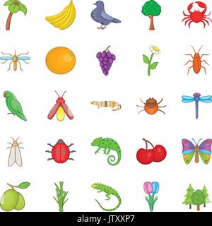 Vegetable kingdom icons set, cartoon style Stock Vector