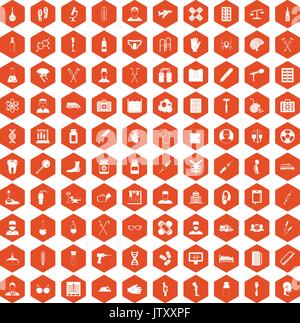 100 ambulance icons hexagon orange Stock Vector