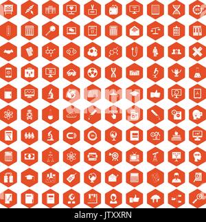 100 analytics icons hexagon orange Stock Vector
