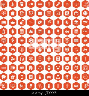 100 app icons hexagon orange Stock Vector