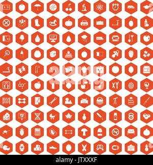 100 apple icons hexagon orange Stock Vector