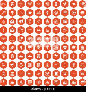 100 arrow icons hexagon orange Stock Vector
