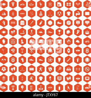 100 athlete icons hexagon orange Stock Vector