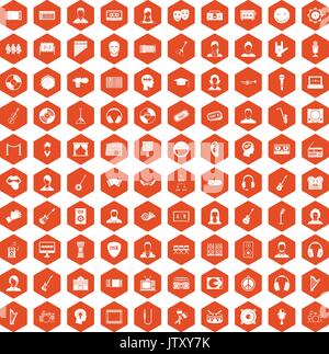 100 audience icons hexagon orange Stock Vector
