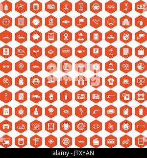 100 auto repair icons hexagon orange Stock Vector