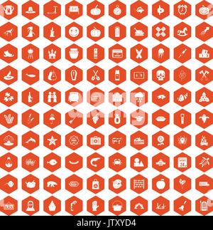 100 autumn holidays icons hexagon orange Stock Vector