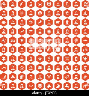 100 avatar icons hexagon orange Stock Vector