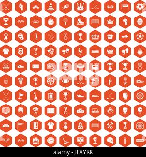 100 awards icons hexagon orange Stock Vector