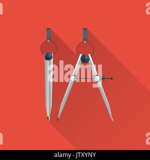 Pair of Compasses. Flat design. Vector illustration. Stock Vector