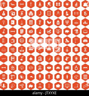 100 balance icons hexagon orange Stock Vector