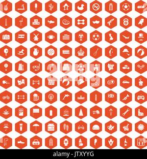 100 ball icons hexagon orange Stock Vector