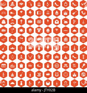 100 banquet icons hexagon orange Stock Vector