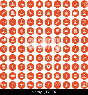 100 beard icons hexagon orange Stock Vector