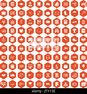 100 book icons hexagon orange Stock Vector